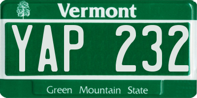 VT license plate YAP232