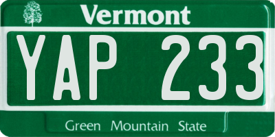 VT license plate YAP233