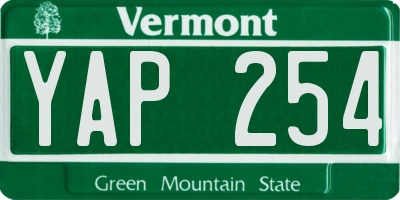 VT license plate YAP254