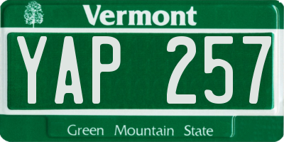 VT license plate YAP257