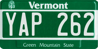 VT license plate YAP262