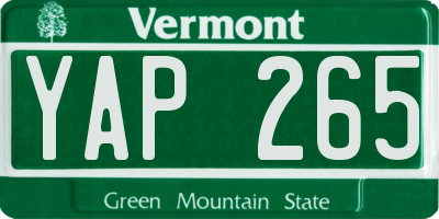 VT license plate YAP265