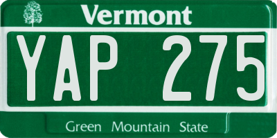 VT license plate YAP275