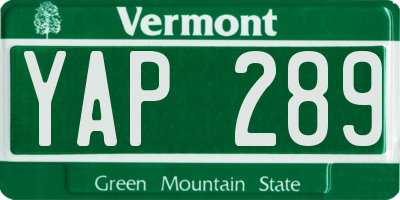 VT license plate YAP289
