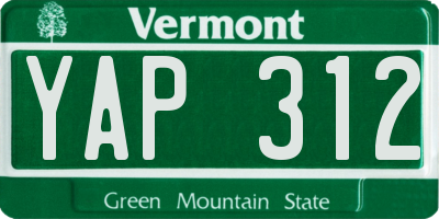 VT license plate YAP312