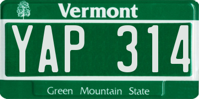 VT license plate YAP314