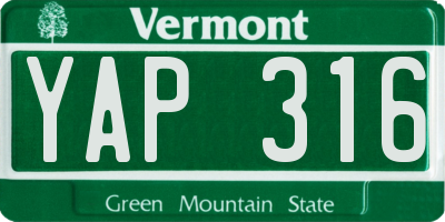 VT license plate YAP316