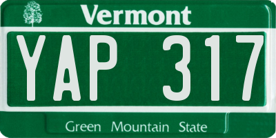 VT license plate YAP317