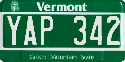 VT license plate YAP342
