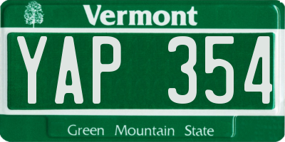 VT license plate YAP354