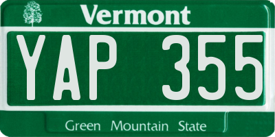 VT license plate YAP355