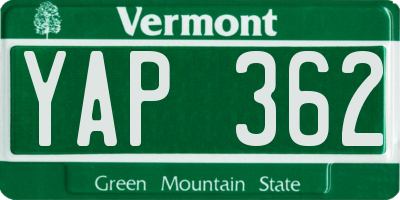 VT license plate YAP362