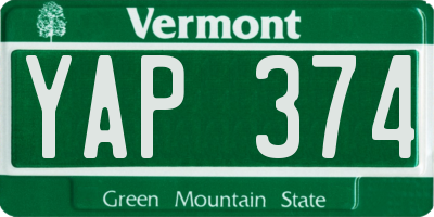 VT license plate YAP374