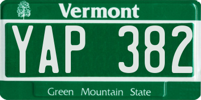 VT license plate YAP382