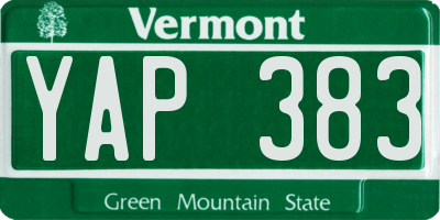 VT license plate YAP383