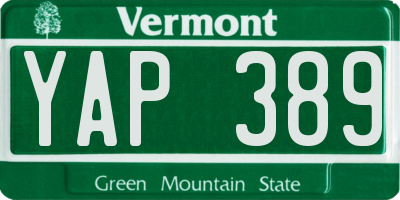 VT license plate YAP389