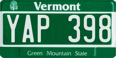 VT license plate YAP398
