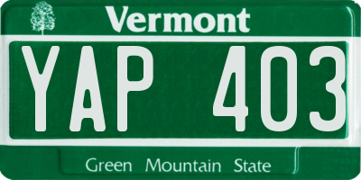 VT license plate YAP403
