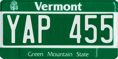 VT license plate YAP455