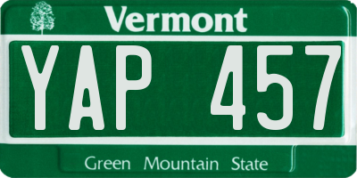 VT license plate YAP457