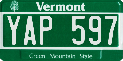 VT license plate YAP597