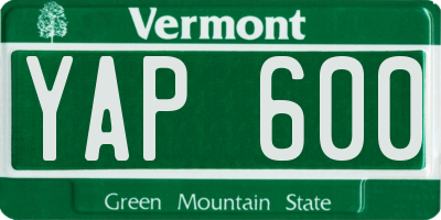 VT license plate YAP600