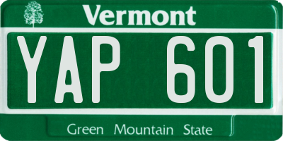 VT license plate YAP601