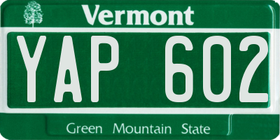 VT license plate YAP602