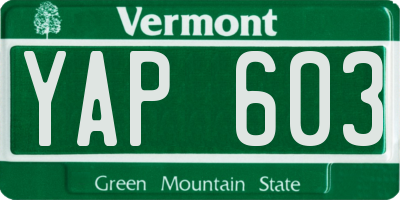 VT license plate YAP603