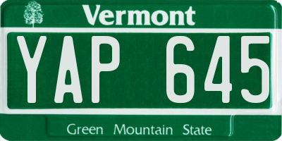 VT license plate YAP645