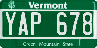 VT license plate YAP678