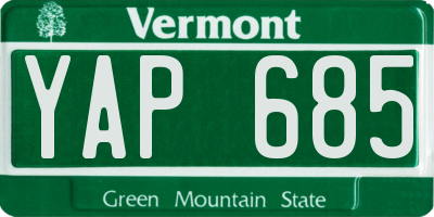 VT license plate YAP685