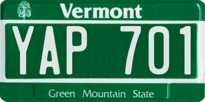 VT license plate YAP701