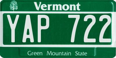 VT license plate YAP722