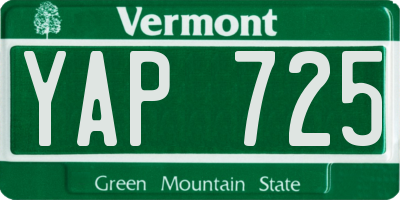 VT license plate YAP725