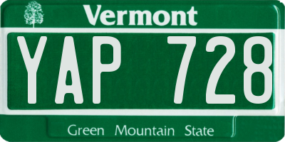 VT license plate YAP728