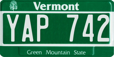 VT license plate YAP742