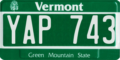 VT license plate YAP743
