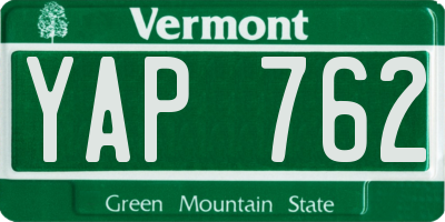 VT license plate YAP762