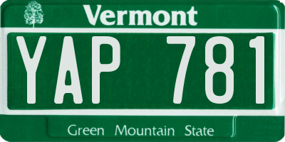 VT license plate YAP781