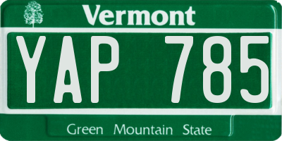 VT license plate YAP785
