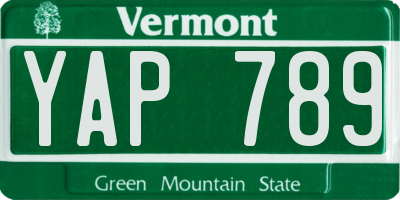 VT license plate YAP789