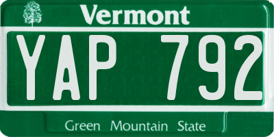VT license plate YAP792