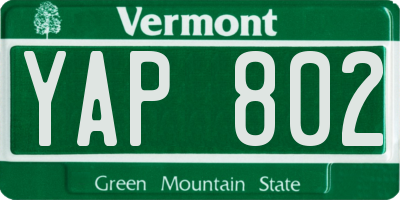 VT license plate YAP802