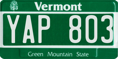 VT license plate YAP803