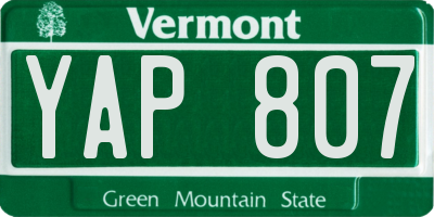 VT license plate YAP807