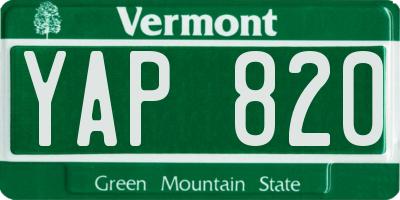 VT license plate YAP820