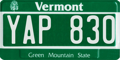 VT license plate YAP830