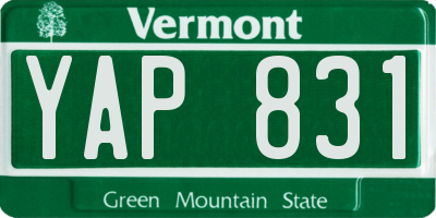 VT license plate YAP831