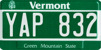 VT license plate YAP832